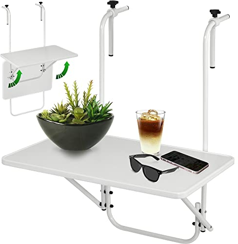 KADAX Hängetisch, Witterungsbeständiger Klapptisch für Balkon, Verstellbarer Balkonhängetisch, Balkontisch zum anhängen, klappbarer Tisch (40 x 60 cm, Weiß)