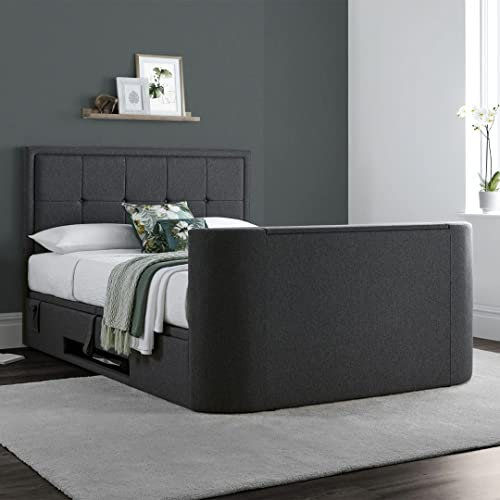 Rigby TV Bed Frame with Ottoman Storage & 2.1 Bluetooth Speaker System (Slate Grey, King (U.K. Standard))