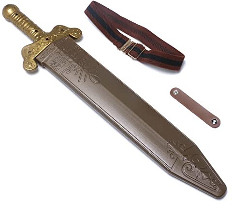 Hoappa 19 Plastic Pretend Sword and Sheath for Outdoor Play, Roman Warrior Sword Set with 22'' Elastic Strap Belt for Halloween Costume Accessory, 1 Pack