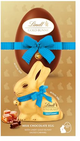 Lindt Gold Bunny Egg Salted Caramel Milk Chocolate Easter Bunny 195g – Iconic Foil Wrapped Bunny – Indulgent Easter Chocolate Treat – Easter, gift