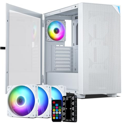 VETROO AL800 Full Tower PC Computer Case w/Door Opening Design Tempered Glass, E-ATX/ATX Support, Built-in ARGB LED Strip in Front Mesh Panel, Type-C Ready, 4Pcs 120mm Addressable RGB Fans -White