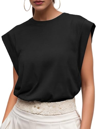 GRECERELLE Womens Cotton T Shirts | Cap Sleeves Loose Fit Basic Ladies Tops for Casual Comfort Soft Crew Neck Summer Tees