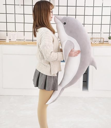 Tikwisdom Peluche a forma di delfino, cuscino in peluche, bambola super morbida, animale marino, giocattolo regalo per bambini, (colore grigio, lunghezza 100 cm)