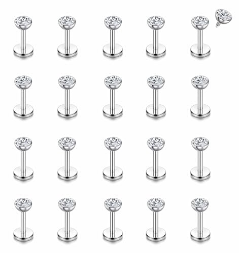CASSIECA 21 piercing per labbro da 16 G, in acciaio chirurgico 316L, con zirconia cubica da 3 mm, per trago, elice, cartilagine, naso, gioielli in argento per labbro verticale, 6 mm