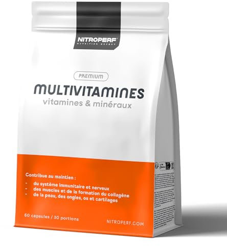 NITROPERF - Multivitamines & Minéraux - 60 capsules - Vitamines A B C D3 E K2, Zinc, Iode, Sélénium et Magnésium - Soutien Immunitaire, Nerveux & Musculaire - Peau, Ongles, Os & Cartilages