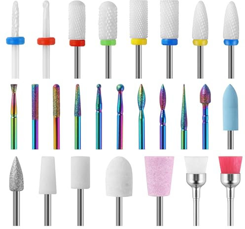 Set di 26 Punte Fresa Unghie con 8 Punte in Ceramica, Punta Fresa Rimozione Gel, Punte Fresa Unghie Professionale - Ideale per Professionisti e Principianti, Adatto per Saloni (26 Pezzi)