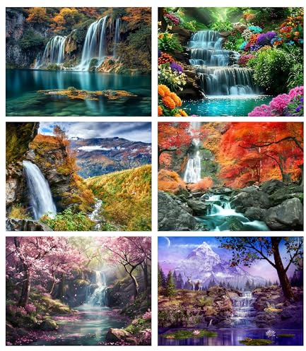 Diamond Painting Diamant Bilder Erwachsene 5d Landschaft Full Voll 30x40 6er Set Zubehör Daiments Diy Malerei Strass Diamontpating Dimontpainting Komplett Anfänger Art Stickerei Bunt Wasserfall Natur