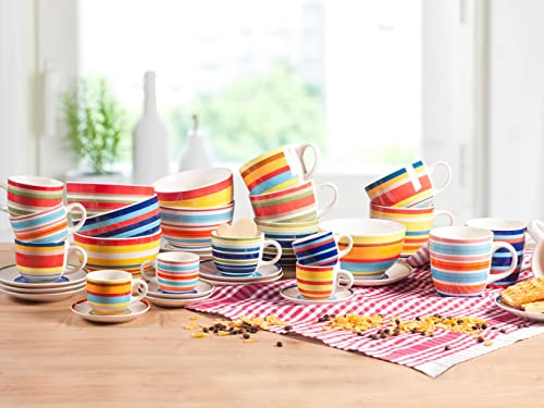 H&H Home, set 6 Tazze colazione in Stoneware 100 Righe, Senza Piatto, Colori Assortiti, 530 cc - Lavabili in Lavastoviglie e Idonee per Microonde