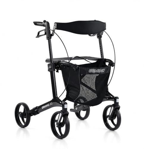 Helping Hand GEMINO 30 M Rollator, Walker, Walking Aid Adjustable Height, Scarlett Red, Carbon Fibre, Lightweight Walking Frame with Seat & Bag (Carbon, Gemino30M)