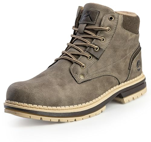 CC-Los Men's Winter Snow Boots with Sherpa Fleece Lining Waterproof Slip-Resistant Insulated Grey Size 11.5-12 Wide