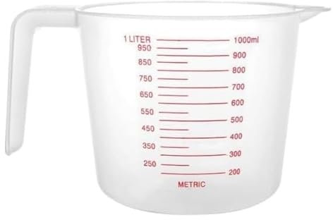 Measuring Cup with Handle, 1 Litre, Clear Plastic, BPA Free, Stackable