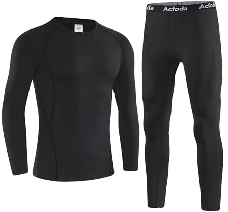 Acfoda Set di Biancheria Termica da Uomo, Biancheria da Sci Invernale, Calda e Traspirante, Set di Intimo Termico, Maglia Termica + Pantaloni Termici, S-XXL, L