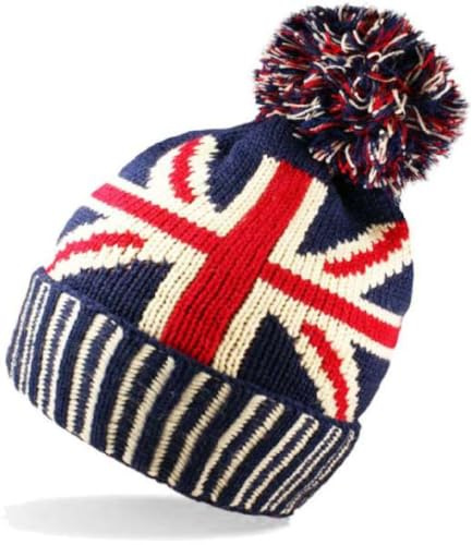 Unisex Men's Ladies Union Jack Bobble Hat Winter Adults Beanie British Flag Womens - One Size Fit Most