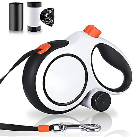 LULUPET 26Ft Heavy Duty Retractable Dog Leash with Dispenser and Poop Bags, for Small, Medium & Large Dogs Up to 110Lbs, 360° Tangle-Free Design and a Durable Chrome Plated Hook