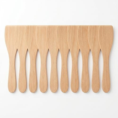 DIYEAH Lot De 10 Spatules À Poêle En Bois De Hêtre Petite Spatule Droite 13.70 X 4.40 X 0.40 Cm Ustensiles Bois Pour Barbecue Friture Pizza Et Raclette