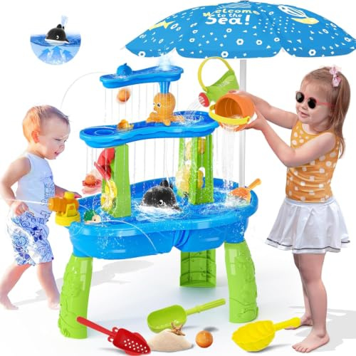 Générique Table de Jeux de Sable et d’Eau avec Parasol et Pompe Électrique