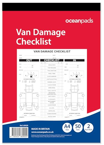 Van Damage Inspection Checklist Book A4, Duplicate 2-Part NCR – Ocean Pads (69929) | Vehicle Condition Report, 50 Sets for Garages, Dealerships, Vehicle Transport, Rental & Leasing Companies