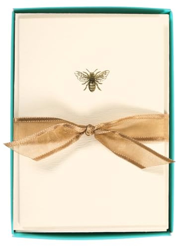 Graphique Bee La Petite Presse Boxed Notecards - 10 Embellished Gold Foil Blank Cards with Matching Envelopes and Storage Box, 3.25 x 4.75