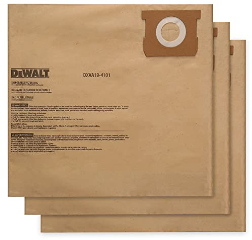 3 Pack DEWALT Dust Bag DXVA19-4101, for 6-10 Gallon Wet/Dry Vacuum, DEWALT Vacuum Bags, Compatible with DXV06P DXV09P DXV09PA DXV10P DXV10PL DXV10S DXV10SA DXV10SB