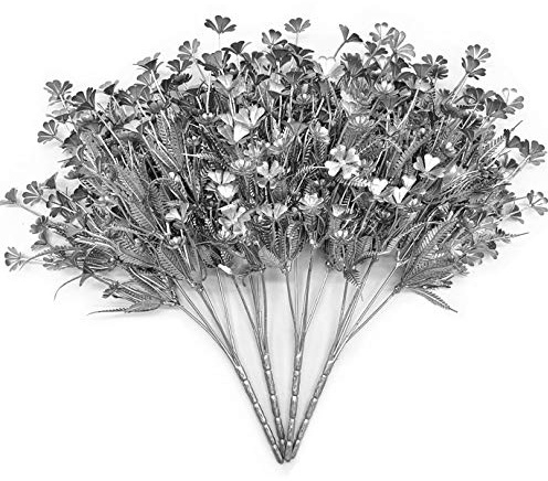 LOVENIMEN Artificial Plants for Christmas, Fake Silver Plant Four Leaves Clover Plant Bushes Faux Shrubs Greenery Indoor Outside Hanging Planter Home Garden Decor Festival Decoration - Silver 4 Pcs