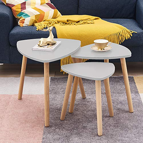 Panana Nest Of Coffee Tables Modern Set of 3 Triangle Occasional Stand End Side Tea Table for Living Room Office (Gray)