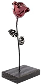 Forging Art Bcn® Hand Forged Eternal Wrought Iron Rose with Base - Gift for Valentine's Day, Mother's Day, 6th Year Wedding Anniversary (Red/Black)