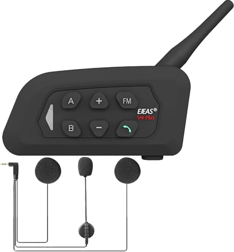 3T6B V4Plus Motorcykel Intercom Bluetooth-headset, 1 500 m motorcykelhjälm Bluetooth 5.1-headset, hjälm intercom upp till 4 ryttare, kommunikationssystem med FM, CVC brusreducering, röststyrning