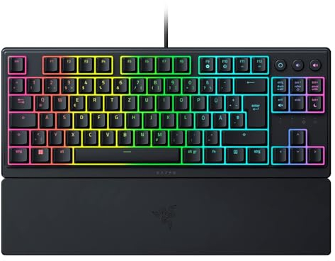 Razer Ornata V3 Tenkeyless - Kompakte Flache Gaming-Tastatur (Mecha-Membran-Switches, Tastenkappen mit Anti-UV-Beschichtung, Beleuchtete Separate Medientasten) QWERTZ DE-Layout | Schwarz