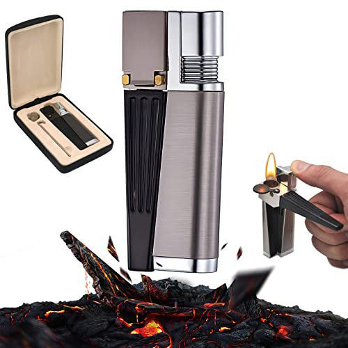 behound 2023 New Portable Hitter Lighter - 2 in 1 Metal Lighter Pipe Combo with Rotatable Tube, Refillable Soft Flame Lighter, Foldable Portable Folding Lighter for Camping BBQ Kitchen (Metal B)
