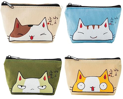 WeddHuis 4 Piezas Mini Monedero de Lona, Lindo y Pequeño Con Cremallera Para Niños, Lápiz Labial, Monedas, Tarjeta de Crédito, Llaves