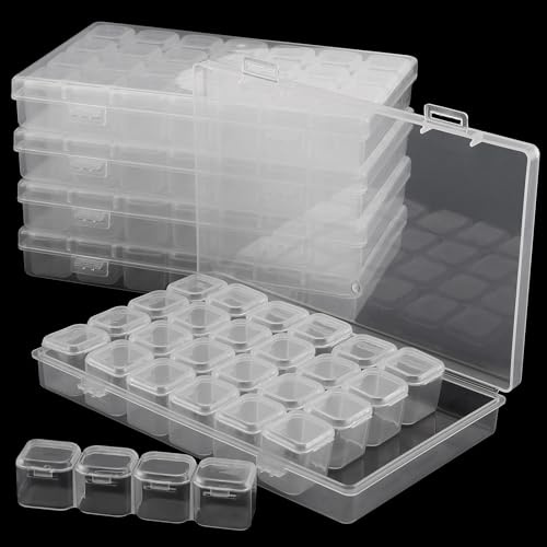 YIXNSW 5 pezzi di immagazzinaggio scatole trasparenti, 28 scomparti per diamond painting, in plastica, con coperchio, per riporre piccole parti, gioielli, perle e accessori