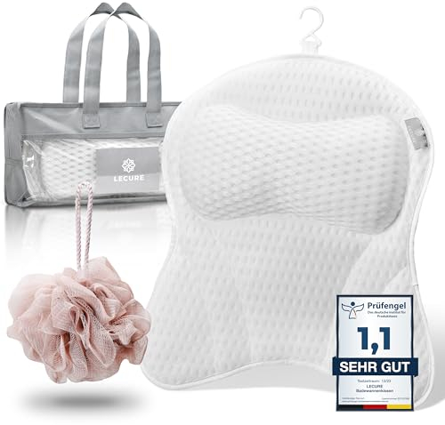 LECURE® Badewannenkissen [inkl. Badeschwamm] - Atmungsaktives Badewannenkissen für Nacken und Rücken mit ergonomischer Passform - Hochwertiges Badekissen zur Entspannung