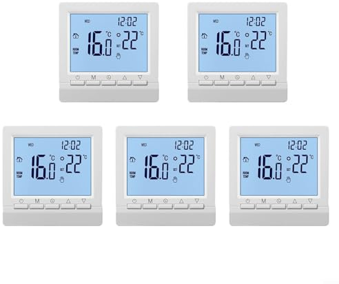 URPIZY Smart Thermostat, digitales Thermostat, programmierbarer Raumthermostat mit LCD-Display, digitaler Raumtemperaturregler LCD Raumheizung (5 Stück)