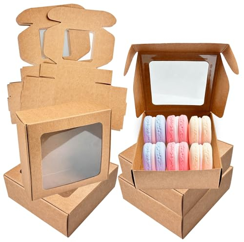 24 Stücke Faltschachtel, 9.8x9.8x3.6cm Keksverpackungen, Keksschachtel, Keksschachtel mit Sichtfenster, Keksschachteln Geeignet zum Verpacken von Süßigkeiten, Keksen Pralinen Snacks Kuchen Desserts