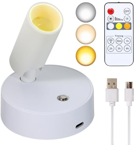 Spot Lights Indoor With Remote, Wireless Picture Light Battery Operated Spotlights With Timer, Dimmable Accent Uplighting Stick-on Wall Light for Artwork, Plant, Portrait, 1 Pack