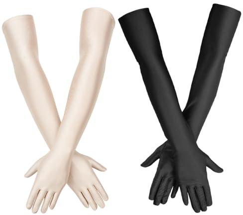 Women’s Gloves, 2 Paar Handschuhe Damen Elegant, Handschuhe Lang, Satin Classic Abendhandschuhe, Abendhandschuhe Lang Opernhandschuhe 1920er Handschuhe für Classic Opera Party