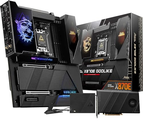 MSI MEG X870E GODLIKE, E-ATX - Supports AMD Ryzen 9000/8000/7000 Processors, AM5 - Dynamic Dashboard III, EZ Slide M.2, 110A SPS, DDR5 Memory (9200+ MT/s OC), M.2 & PCIe 5.0, USB4, Wi-Fi 7, 10G LAN