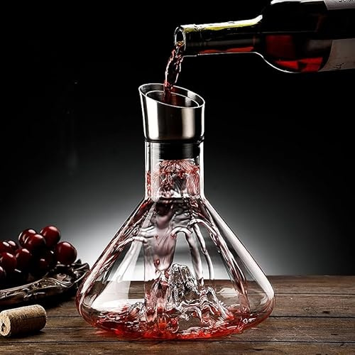 Iceberg Red Wine Decanter, 1500ML Wine Carafe with Built-in-Aerator, Stainless Steel Drip-Free Pourer Lid and Filter, Lead-Free Crystal Glass, Christmas WineGifts for Men (Set 1)