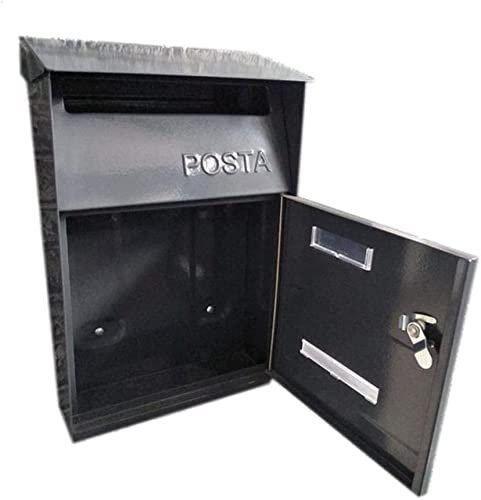 Wall-Mount Mailbox Classic Wall Mounted Letterbox Mailbox Postbox Parcel Drop Box Outdoor Outside Large Front Door Waterproof Lockable Safe Secure Mail Post Letter Box-Black