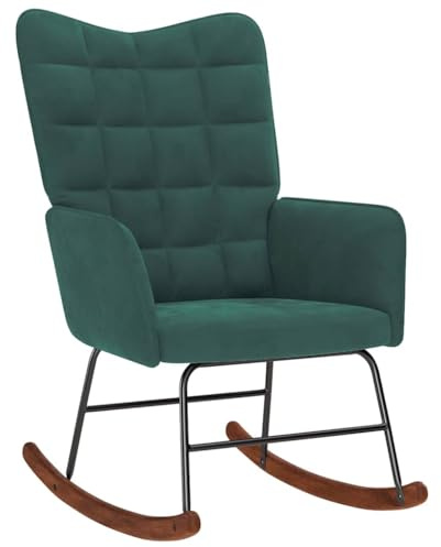 vidaXL Silla Mecedora de Terciopelo Verde Oscuro, Silla, sillón de salón, sillón mecedor, sillón, sillón de Relax, sillón Relax, sillón de Terciopelo