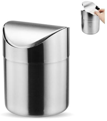YZROHYI Poubelle de Table Inox Avec Couvercle 12 X 16 cm,Mini Poubelle de Bureau,Petite Poubelle Salle De Bain,Poubelles de Maquillage,Poubelle Portable Cuisine,Poubelle de Comptoir,Corbeille à Papier