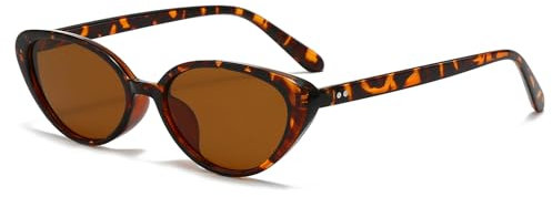 LJCZKA Retro Ovale Sonnenbrille für Damen Herren, 90er Kleine Katzenauge Sonnenbrille Mode y2k Oval Rahmen Brille mit UV Schutz (Leopard Braun)