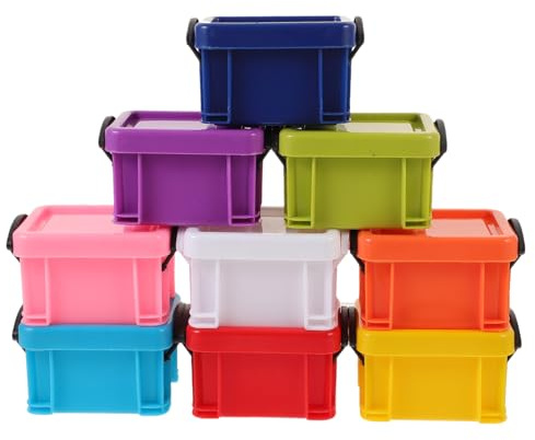 WEKAMOS Mini Boîte De Rangement En Plastique Colorée Avec Couvercle Clipsable, Petite Boîte De Rangement Compacte Pour Bijoux, Perles Et Accessoires, Lot De 9 Pièces, Bureau Maison