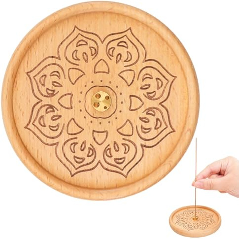 Porte encens,Brûleur d'encens en Bois Lotus Portable Set avec Sac pour brûleur d'encens et Brosse de Nettoyage fabriqué à la Main pour la décoration intérieure, la méditation et Le Yoga (hêtre)