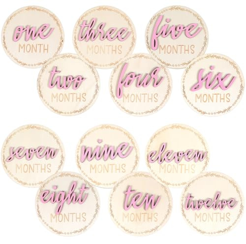 PEOVLVN Tarjetas de hitos de madera para bebé, 6 unidades, 1 – 12 meses, tarjetas mensuales de madera, perfectas para tarjetas de hitos, embarazo y bebés, ideal para padres y futuras madres (verde)
