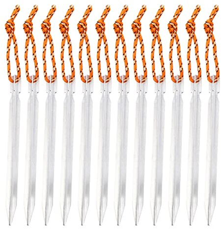 Confezione da 12 picchetti da campeggio resistenti per tenda da esterno, picchetti in alluminio con corde riflettenti