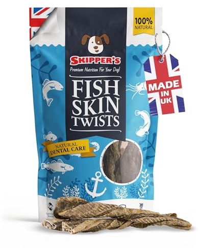 SKIPPER'S Fish Skin Twists Short Dog Chews for Teeth 200g- Handmade & Gently Air- Dried - Healthy & Natural Dog Dental Sticks Long Lasting - Hypoallergenic & Grain Free