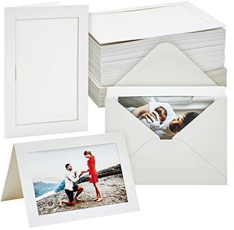 48 Pack Photo Frame Cards 6x4 with Envelopes, 15 x 10 cm Picture Insert Note Cards for Wedding, Graduation, Anniversary (Textured Ivory Cardstock)
