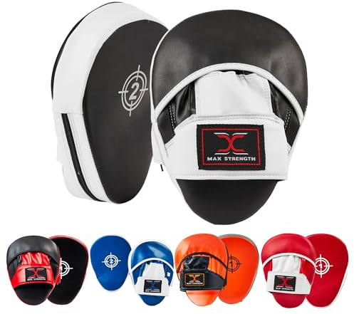 MAXSTRENGTH Punching Focus Pad Boxing punch mitt Hand Pad Kickboxing Training Martial Art Training Exercise MMA Sparring Punch Strike Pads MMA Muay Thai (Black/White)