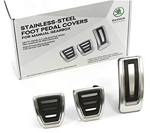 Skoda 5E1064200 pedalkåpor 3-delad sport rostfritt stål borstat tuning sportpedal, endast för manuell växellåda